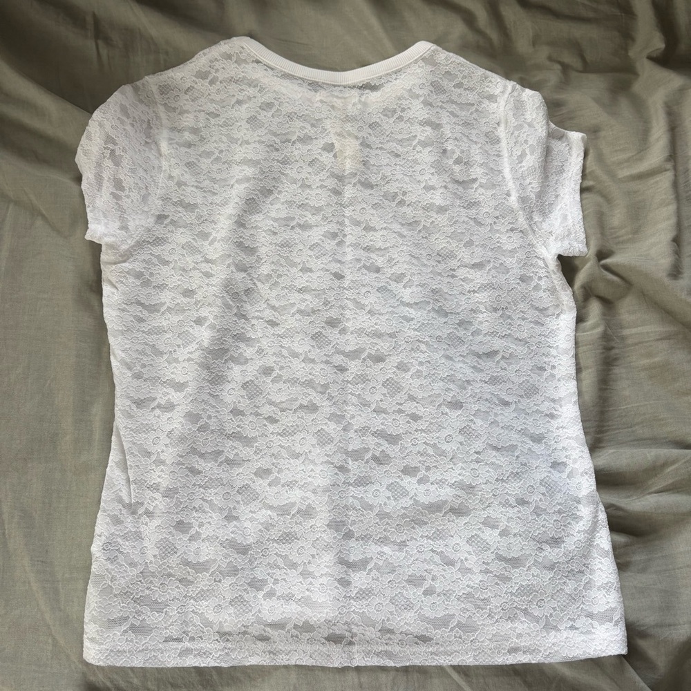 Aerie White Lace Short Sleeve Tee - Picture 2 of 3
